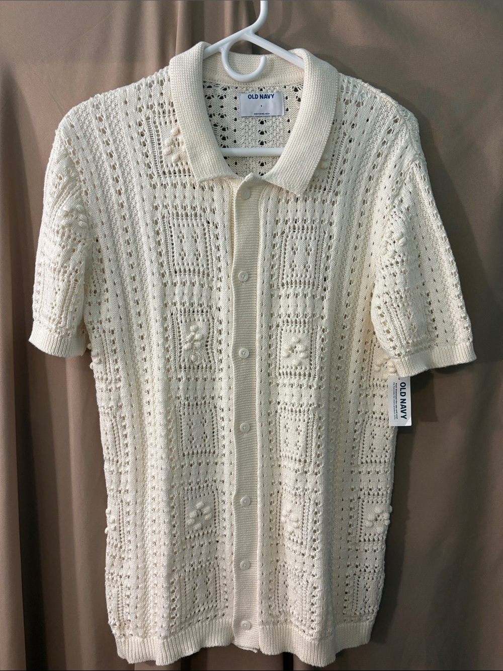 Old Navy Cream Openwork Button-Up Short Sleeve Cardigan